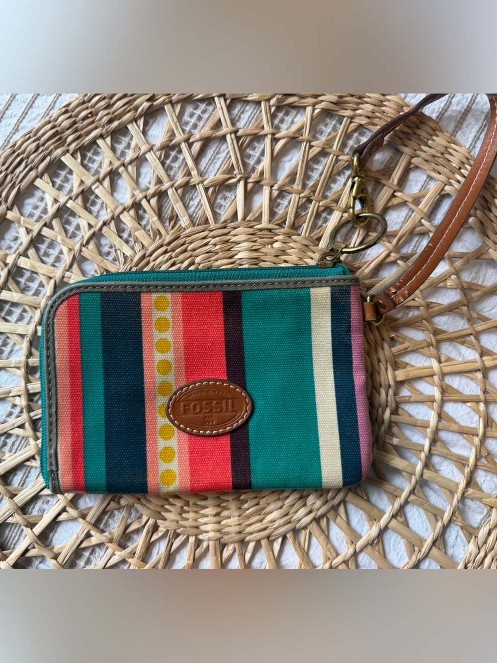 Fossil Striped Multicolor Keyper Collection Wristlet Wallet Multicolor